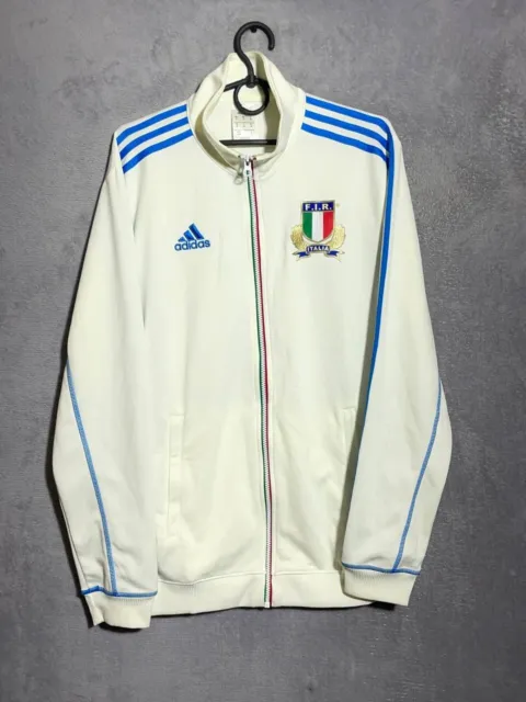 Italy Team Training Football Jacket With Zipped Milk White Adidas Mens Size M