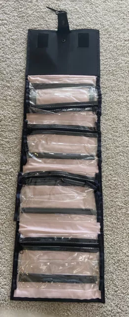 BOLSO COSMÉTICO COLGANTE DE VIAJE ROLL-UP Mary Kay negro y rosa ¡nuevo!