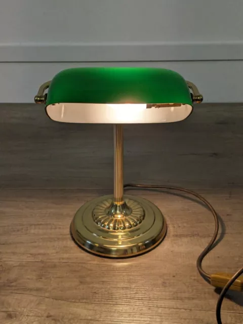 Vintage Brass and Green Bankers Desk Lamp