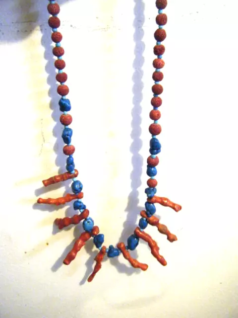 Vtg Necklace natural sponge &branch real corals combo &turquoise nugget beads