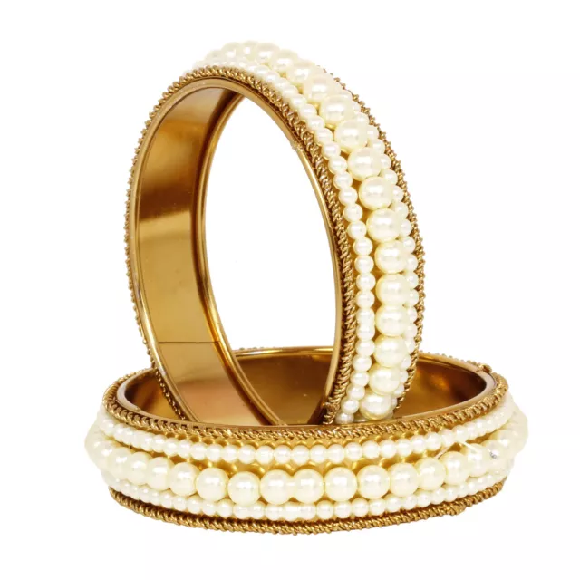 Indian Bangles Kada Pearl Bridal Fashion Gold Plated Bollywood Jewelry Bracelets