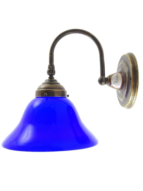 Applique ottone brunito,lampada parete illuminazione con vetro ministeriale ac11
