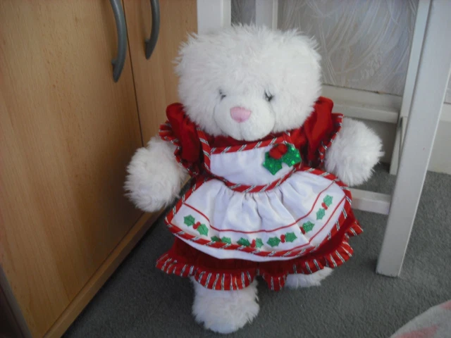 Christmas Bear! Build A Bear Bear  15" White & Pink In Fabulous Red Xmas Outfit