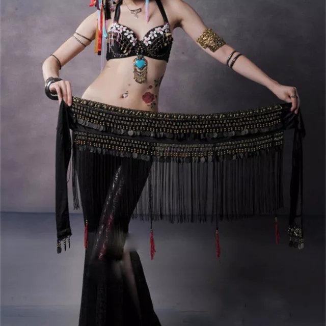 New Belly Dance Hip Scarf Tribal Fringe Tassel Belt&Copper Coins 11 Colours