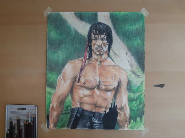 ORIGINAL 14X17 INCH Colored Pencil Drawing Of Rambo/Sylvester Stallone ...