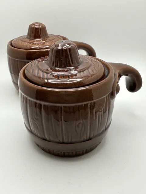Frankoma Glazed Pottery #97U Ramkin Barrel Cup Bowl Mug Lid Vintage Lot Of Two