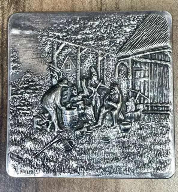 Vintage Denmark Signed Silver Metal Hans Jenson Square Compact Fish Mark