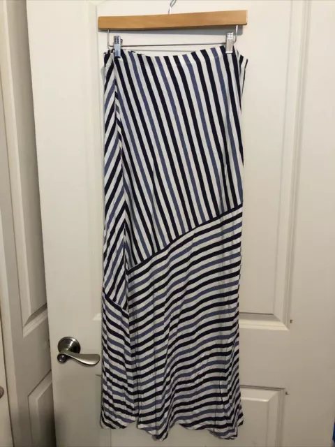 MATTY M Long Maxi Skirt Women's Size L Blue & White Striped USA EUC