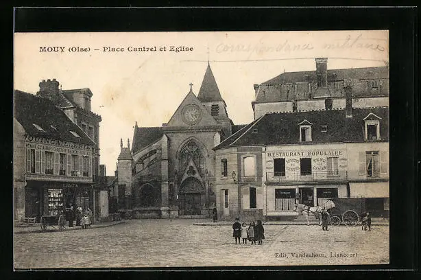 CPA Mouy, Place Cantrel and Church 1918
