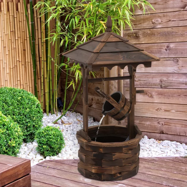 Retro Rustic Wooden Barrel Well Garden Fountain w/Pump Garden Outdoor Decor