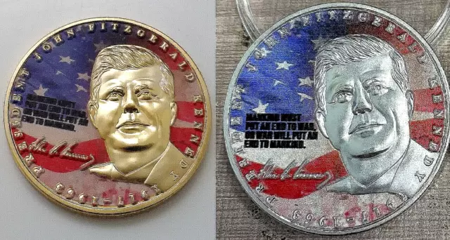 Monedas de oro y plata JFK autografiadas por John F. Kennedy 1917 1963 3D americanas antiguas EE. UU.