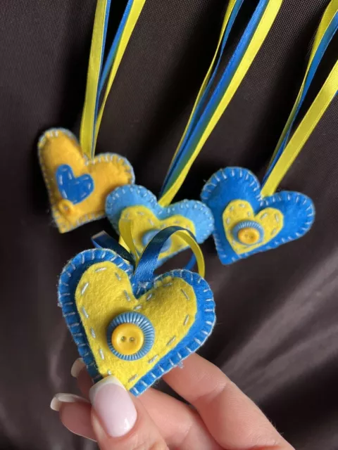 Colgante de coche, corazón hecho a mano, amarillo, azul, colgante, juego de...