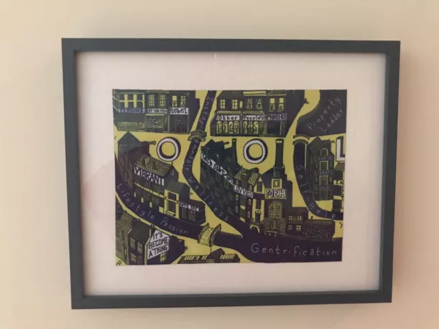 Grayson Perry. Gentrification Silk Cloth.  Blue Framed