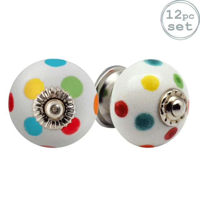 12x Round Ceramic Cabinet Knobs Vintage Cupboard Door Drawer Handles Polka Dot