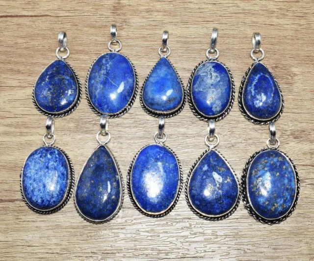 Lapis Lazuli Gemstone Pendant Lot 925 Silver Plated Wholesale Jewelry