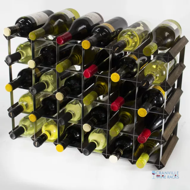 Cranville wine rack storage 30 bottle dark oak stain wood and metal assembled