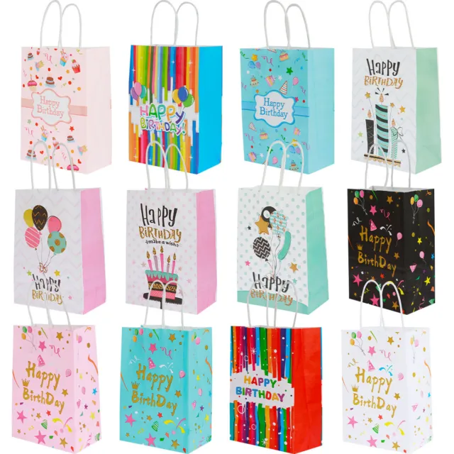 36x Coloured Paper Party Bags Gift Bag W/Handles Birthday Loot Bag Recyclable∞.