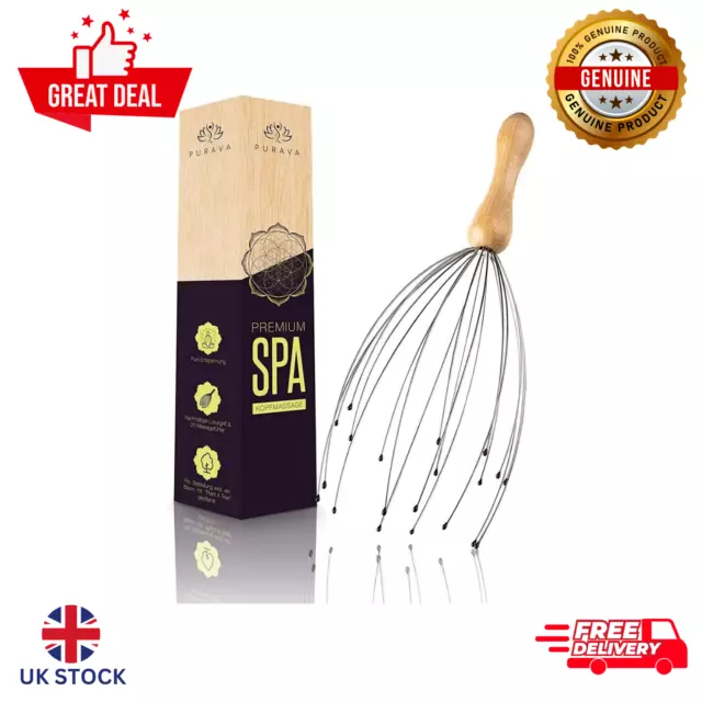 Purava Head Massager With Wooden Handle - Portable Massage For Stress Relief