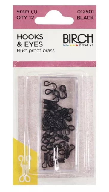 Birch Black Hooks and Eyes Size 1 (9mm)