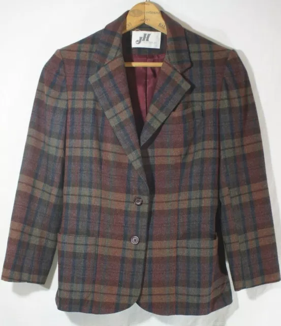 Wool Jacket Vintage Blazer 1980's JH Collectibles Plaid Lined Coat Warm Tailored