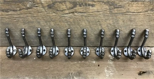 Lot 10 Rustic Cast Iron Hooks, Metal Coat Hooks, Cast Iron Wall Hooks, Hat Hooks