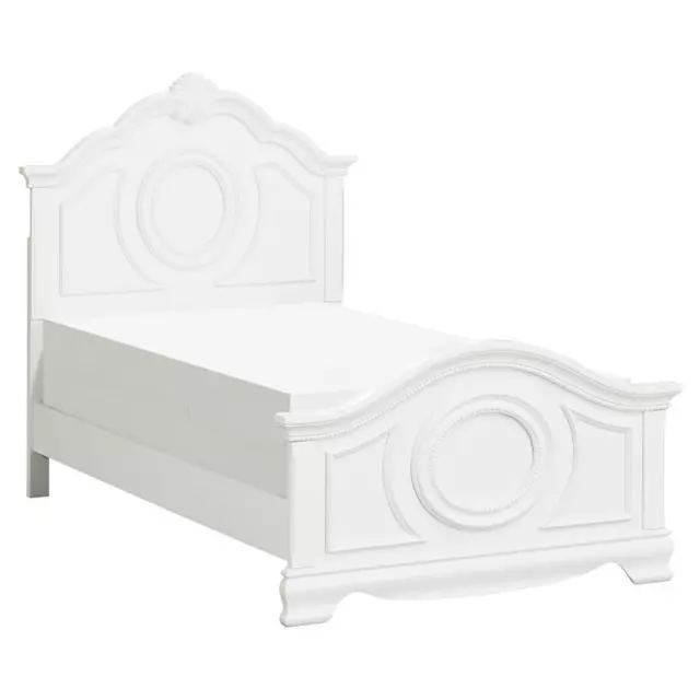 Lexicon Lucida Traditional Bead Molding and Shell Motif Wood Twin Bed in White