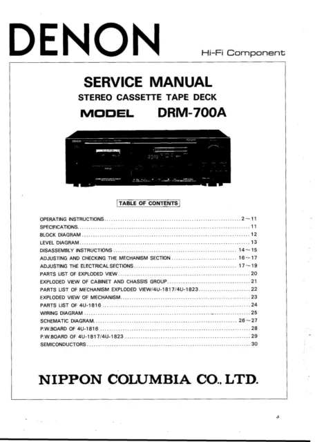 Service Manuel D'Instructions pour Denon DRM-700 A