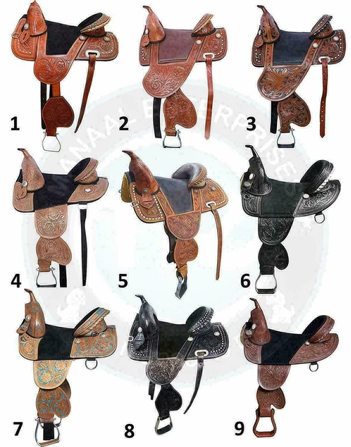Adulte Western Premium Barrel Racing Cuir SANS ARBRE Selle de cheval taille...