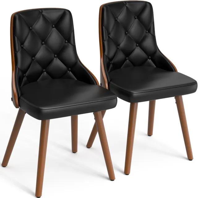 Dining Chairs Set of 2 Mid Century Modern PU Leather Upholstered Kitchen Black