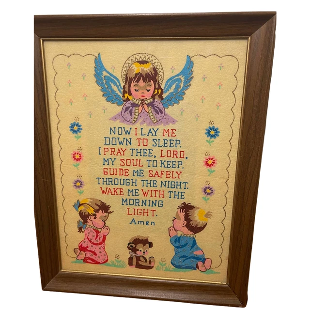 VINTAGE THE LORDS Prayer Childs Prayer Framed Wall Decor Hand Painted