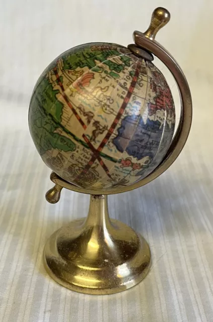 Vintage Italian Mini Olde World Desk Globe w/ Brass Stand Italy MCM 4 3/4”.