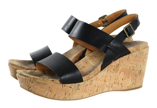 Kork Ease Austin Women's Cork Wedge Sandals Size 10 Leather Black