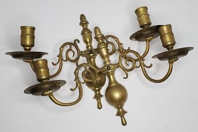 Antique Art Nouveau Brass Candle Sconce Candlestick Wall Holder Pair Victorian