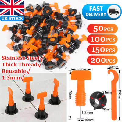 50/200pcs KIT SISTEMA DI LIVELLAMENTO PIASTRELLE Riutilizzabile Tassello Distanziatore Muro Pavimento Clip Strumento UK 