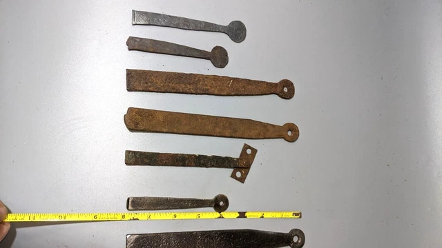 Lot Of 10 Old Forged Strap Hinges early primitive, barn, door, farm 4