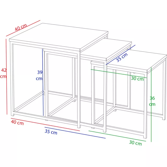 Set 3 Tavolini ad Incastro Industrial da Salotto Caffè Salvaspazio Legno Metallo 3