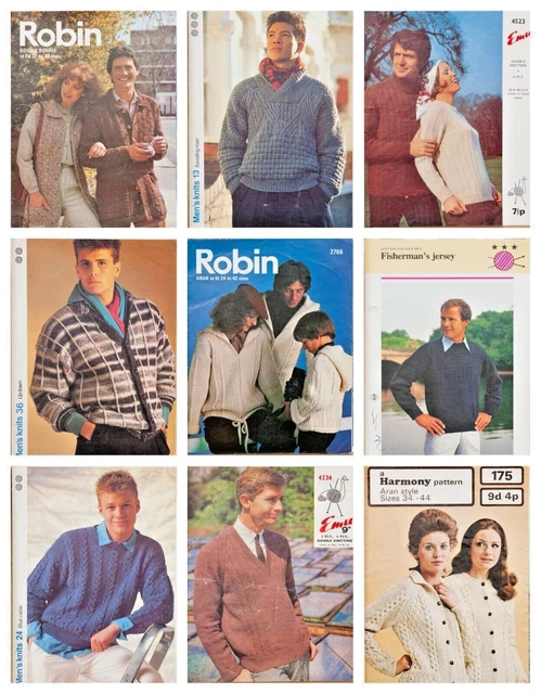 Job Lot 9 Knitting Patterns Sweaters Cardigans Mens Ladies Emu Vintage Bundle