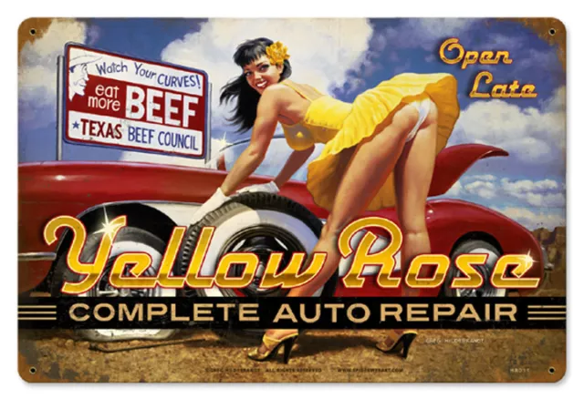 YELLOW ROSE OF TEXAS Sexy Pinup Hildebrandt GIANT Vintage Metal Sign FREE PRINT