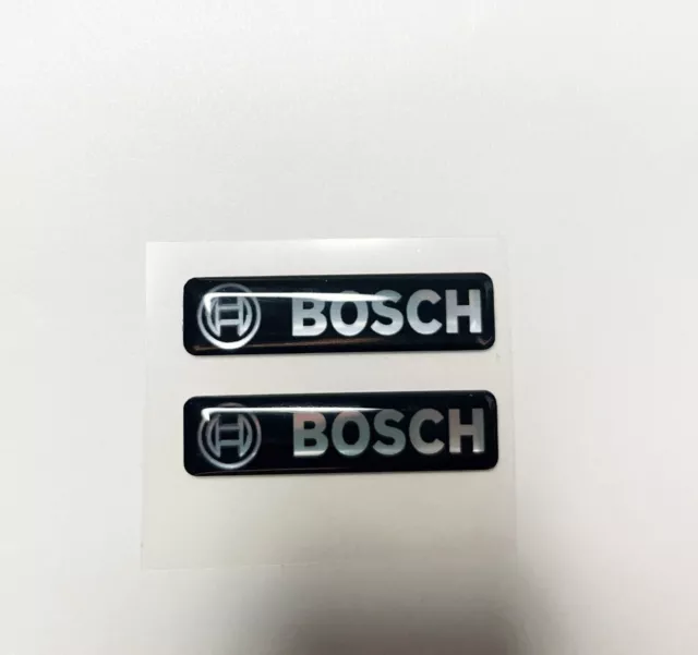 2 Stück x BOSCH Aufkleber (40 x 10 mm) Logo 3D gewölbte Aufkleber. Schwarz... 3