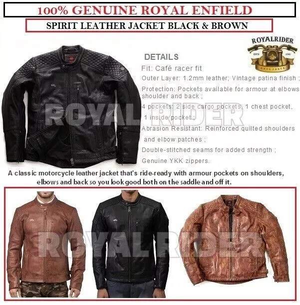 100% Original Royal Enfield "Spirit Jacket Leather" Noir/Marron