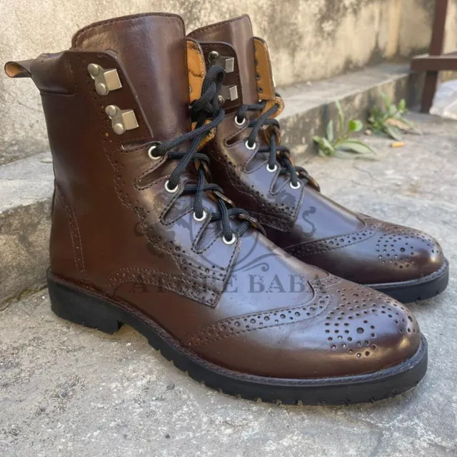 Brown Ghillie Brogue Scottish Kilt Boot Rubber Sole Kilt Boots Highland Shoes