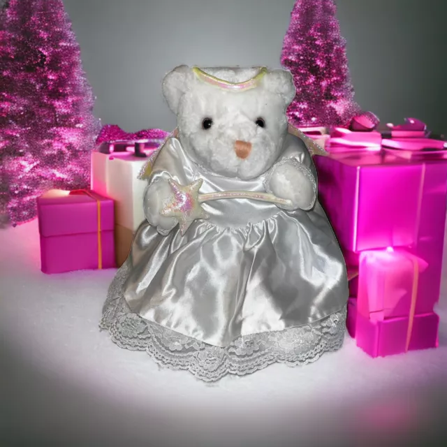 Fukei Industrial White Angel Teddy Bear Wings Wand Plush Stuffed Animal Doll 13”