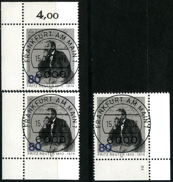 Bund Eckrand "Fritz Reuter", 3 verschiedene Varianten, Formnummer 2, MiNr 1263