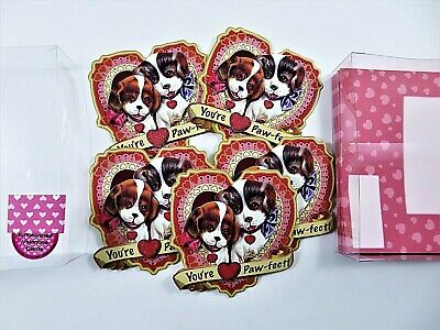 Punch Studio Diecut 5 Valentine Dogs Cards Embellished 3D Effect 8 Envelopes