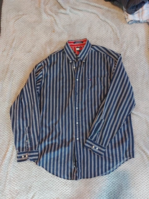 Camicia a maniche lunghe tommy hilfiger a righe blu e bianco