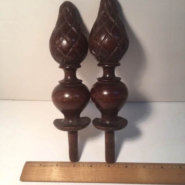 Antique Vintage Wood Carved -Turned Large Pair Finials