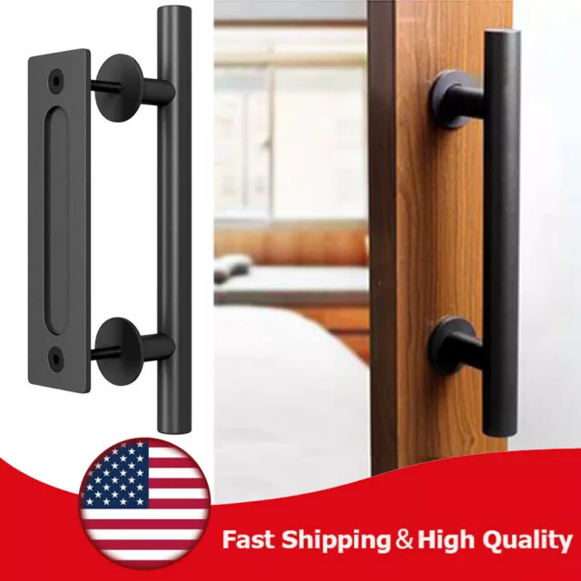 12" Sliding Barn Door Pull Flush Handle Gate Hardware Set Iron Black Heavy Duty