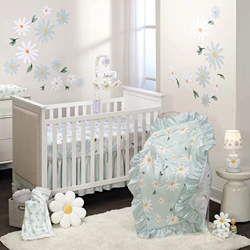 Sweet Daisy Blue/White 3-Piece Floral Baby Crib Bedding Set