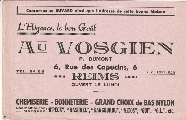 A31 Ancien Buvard - AU VOSGIEN P. DUMONT 6, Rue des Capucins Reims L'Elégance