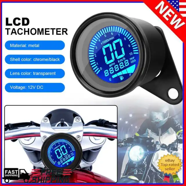 Universal Fuel Meter LED Display LCD Odometer 12V Motorbike Gauge (Black)
